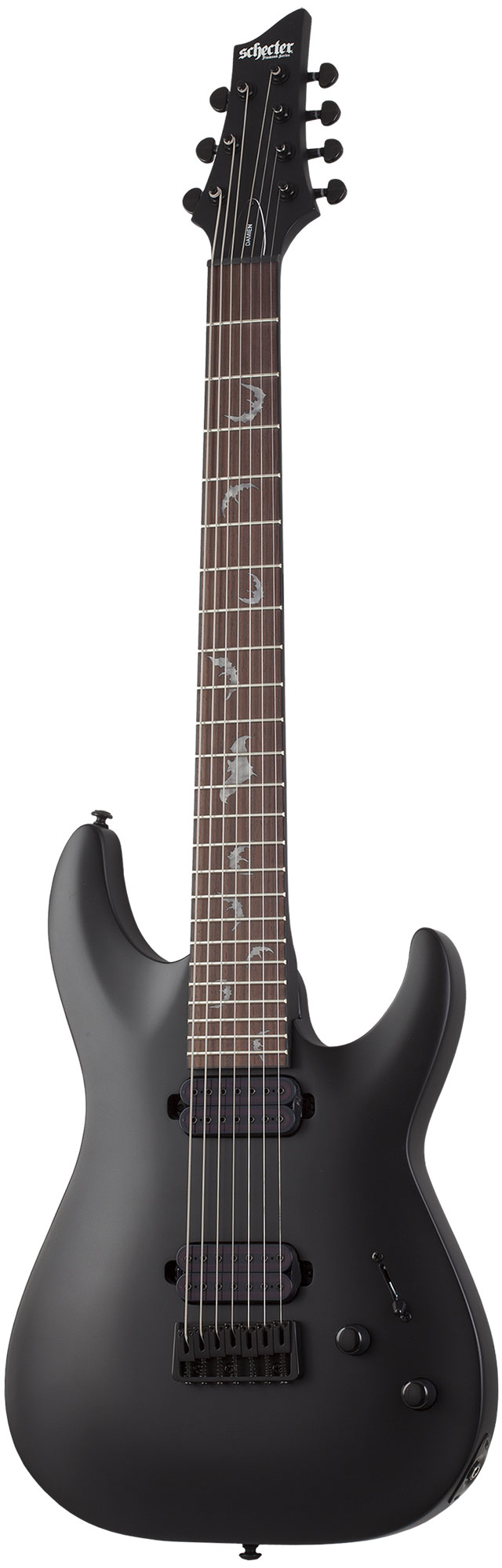 Электрогитара SCHECTER [DAMIEN-7 SBK] электрогитара 7-струнная, корпус: красное дерево, гриф: клен, накладка: палисандр, 24 лада, цвет: Satin Black (SBK)
