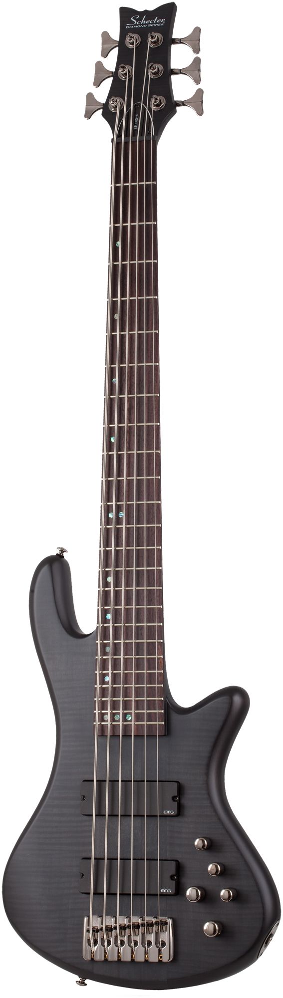 Бас-гитара SCHECTER [STILETTO STUDIO-6 STBLS] бас-гитара 6-струнная, корпус: красное дерево, топ: огненный клен, гриф: клен/орех, накладка: палисандр, цвет: See-Thru Black Satin (STBLS)