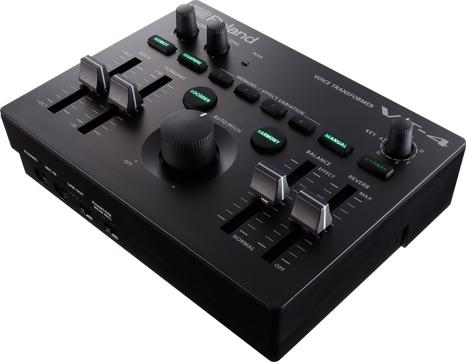 Вокальный процессор ROLAND [VT-4] Voice Transformer, 4 варианта каждого из эффектов Robot, Megaphone, Vocoder, Harmony, Reverb, возможно управление по MIDI