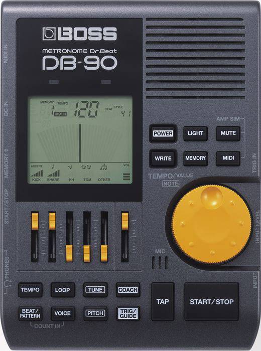 Профессиональный метроном BOSS [DB-90] Dr. Beat, 30-250 уд. в минуту, 30 рисунков, 2 разъема на наушники, MIDI in, выход на footswitch, ЖК дисплей