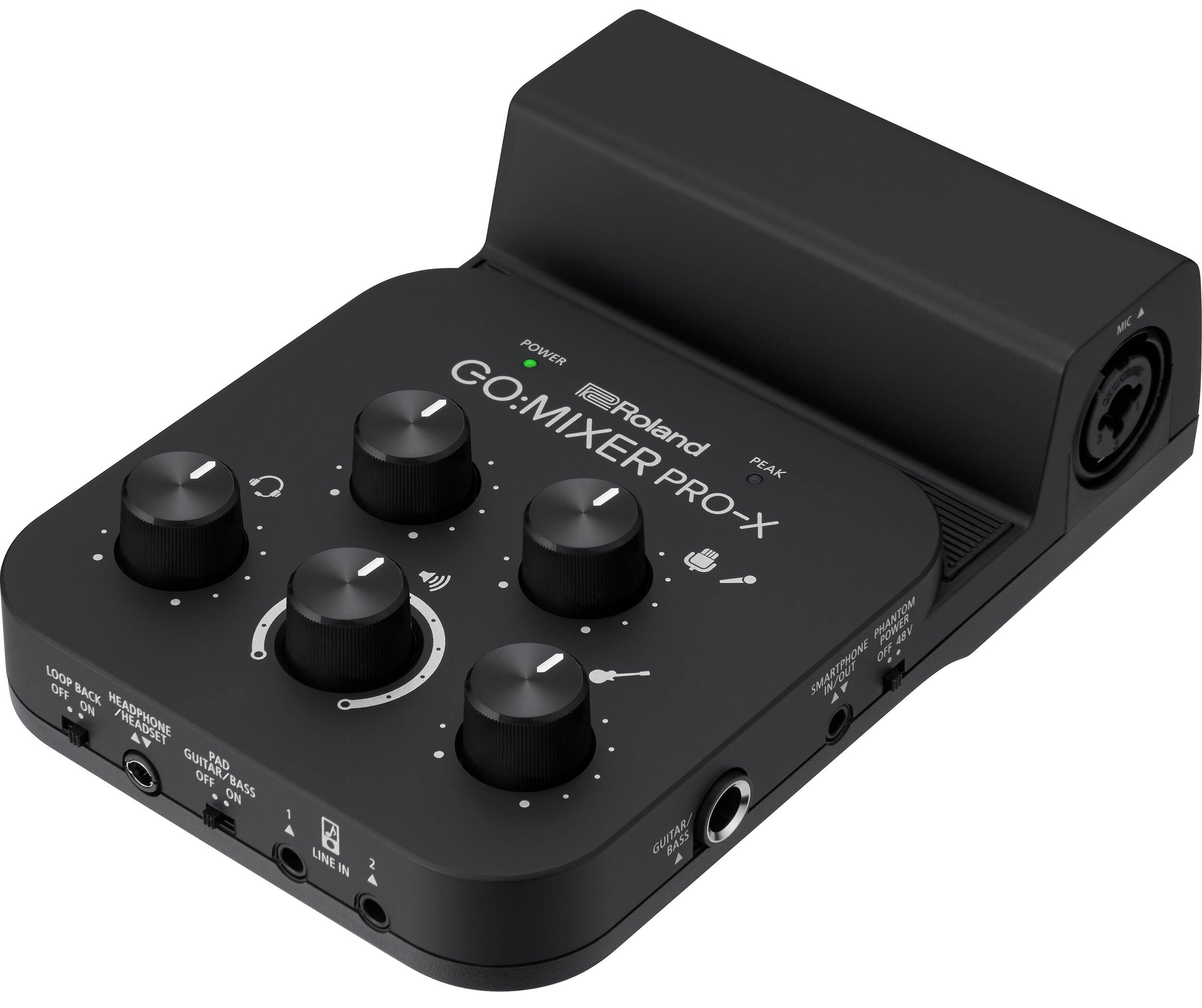Портативный аудиомикшер/интерфейс ROLAND [GO:MIXER PRO X] для смартфона для iOS/Android, 11 входов (включая микрофонный с фантомным питанием +48 В), 3 выхода, работает от USB или 4 батареек A