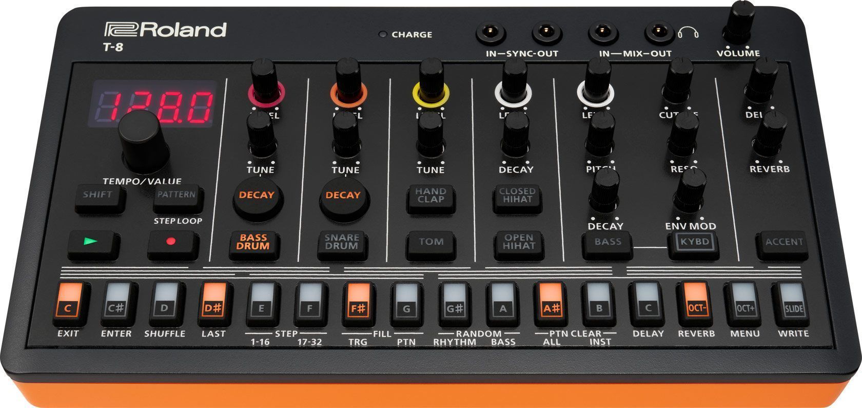 Компактная драм-машина ROLAND [T-8] AIRA Compact T-8 Beat Machine и бас-синтезатор, который сочетает в себе тембры легендарных устройств Roland TR-808, TR-909, TR-606 и басовый модуль TB-303.