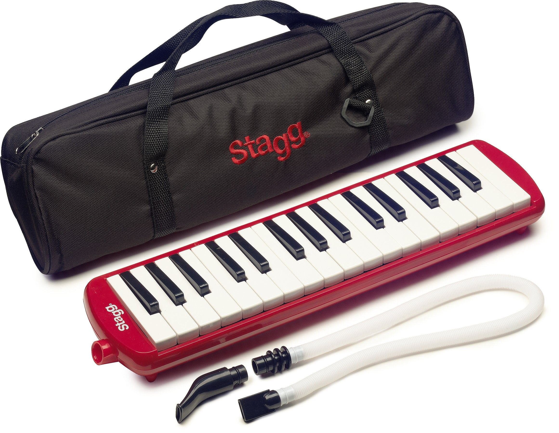 Пианика STAGG [MELOSTA32 RD] духовая, пластиковая, 32 клавиши, длина 41 см, в комплекте мундштук, длинная трубка, мягкий кейс, цвет красный