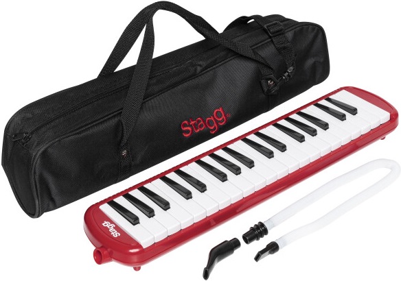 Пианика STAGG [MELOSTA37 RD] духовая, пластиковая, 37 клавиш, размеры 48х10,5х4 см, в комплекте мундштук, длинная трубка, мягкий кейс, цвет красный