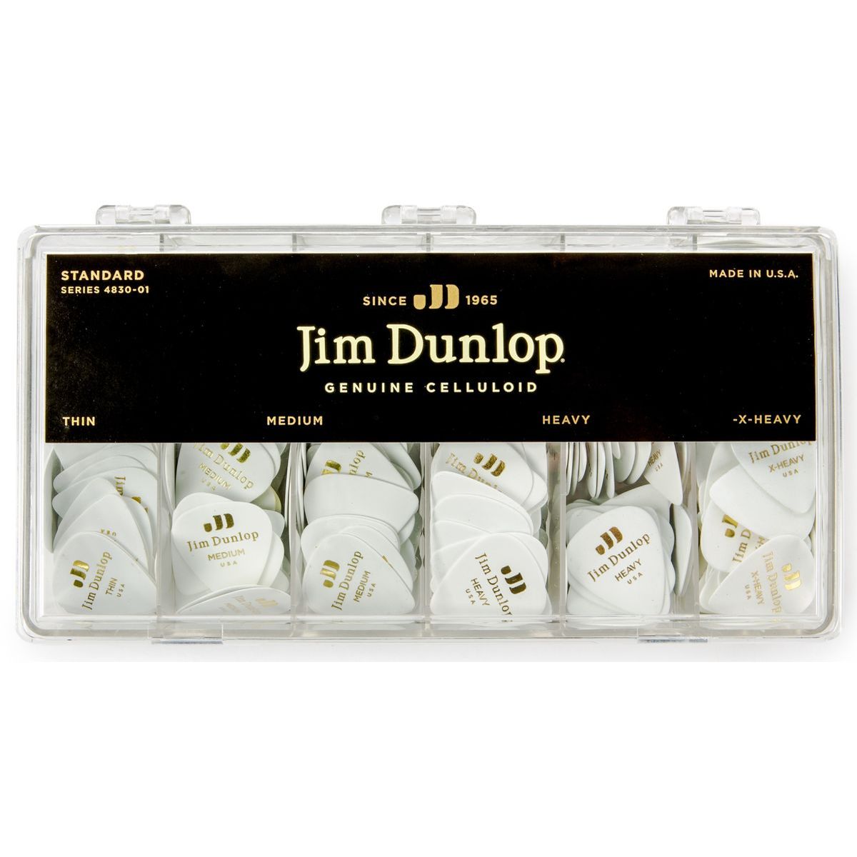Dunlop 483001 Celluloid White Display коробка с медиаторами, HV/MD-144 шт, XH/TH-72 шт, 432 шт.