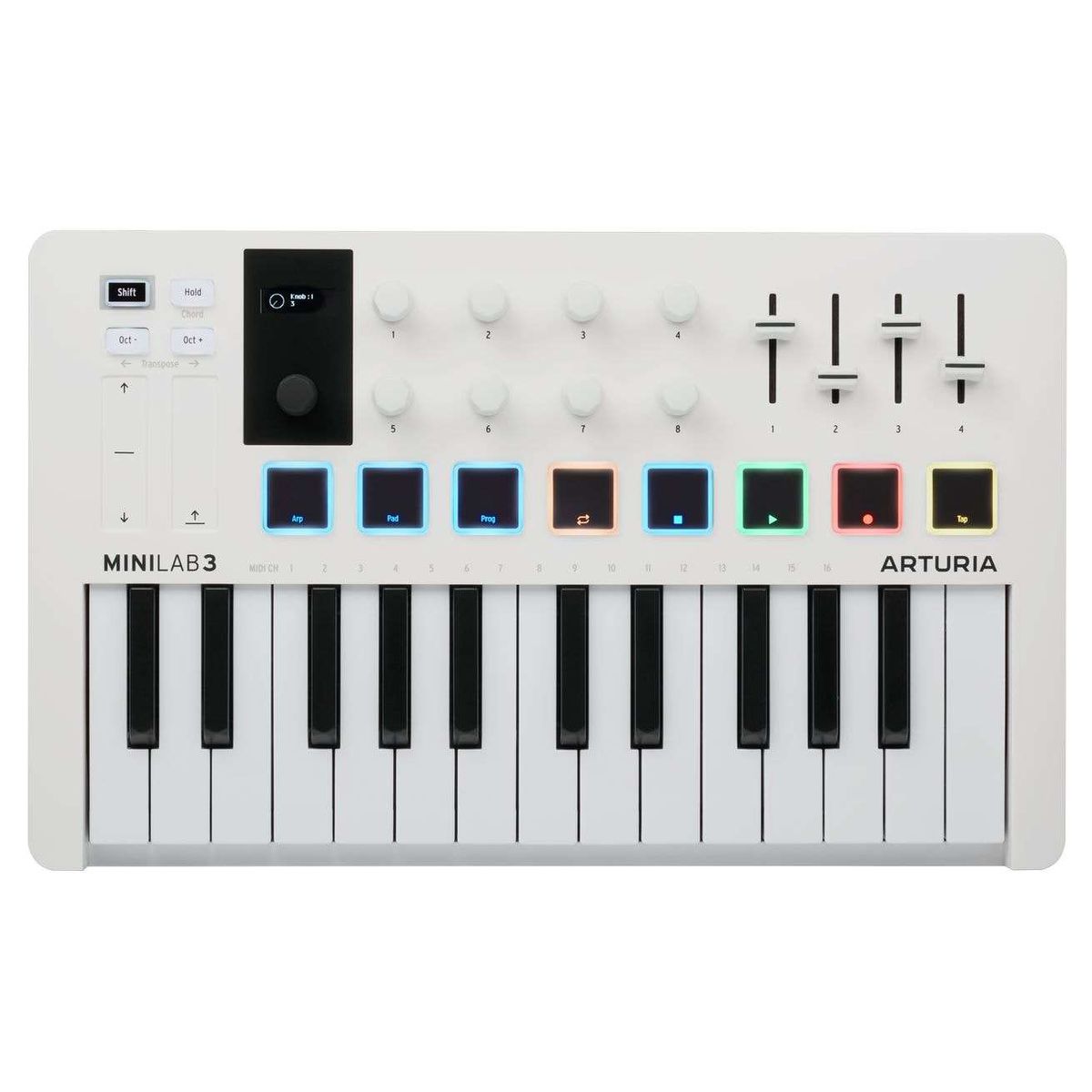Arturia MiniLAB 3 MIDI-клавиатура, 25 клавиш, пэд-контроллер, цвет белый