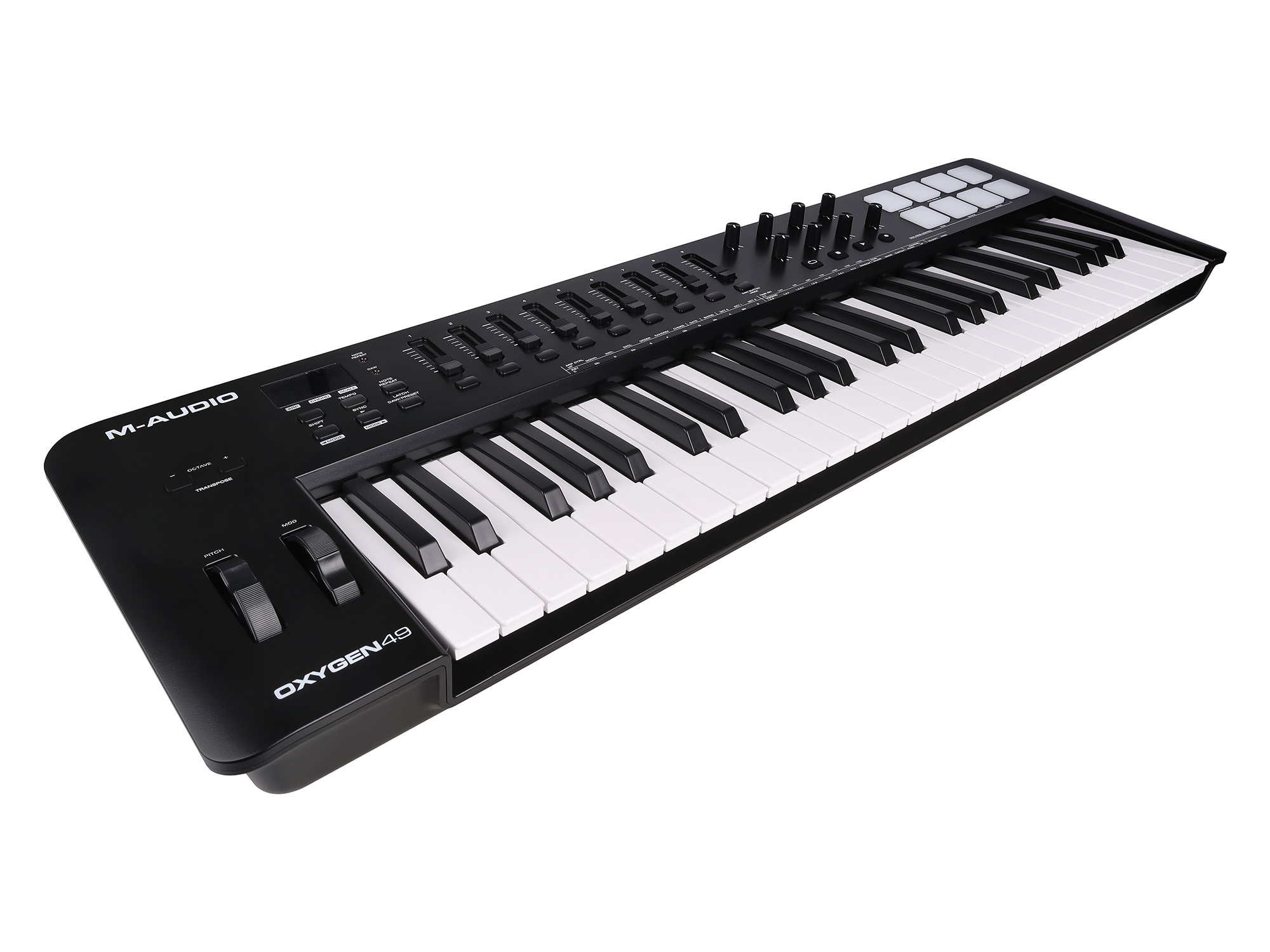 MIDI клавиатура [OXYGEN49MKV] M-audio [Oxygen 49 MKV] 49 клавиш, LCD дисплей, 8 энкодеров, 8 пэдов, 9 фейдеров, 12 кнопок управления, колеса высоты тона и модуляции, smart control, auto-mappi