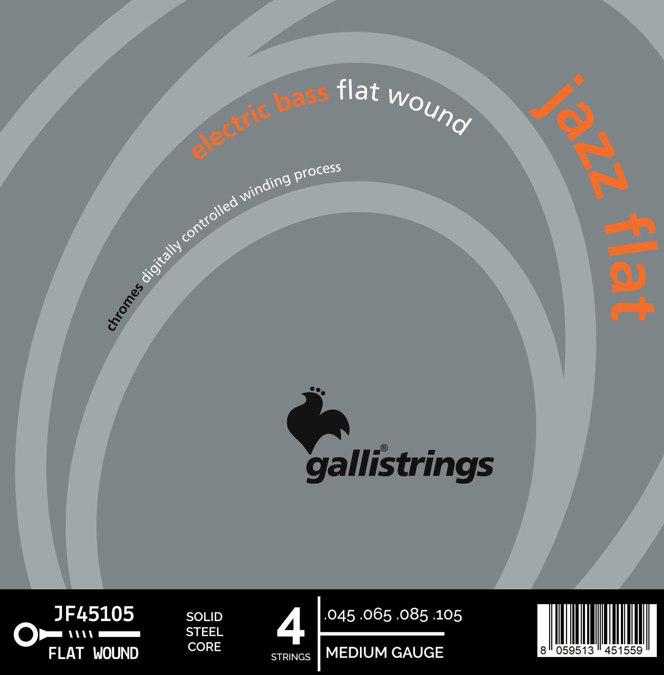Комплект струн GALLI STRINGS [JF45105] для бас-гитары, плоская обмотка, размер 45-105
