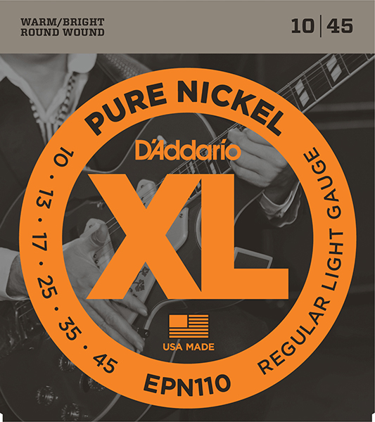 EPN110 XL Pure Nickel Комплект струн для электрогитары, никель, Regular Light 10-45, D'Addario EPN110 XL Pure Nickel Комплект струн для электрогитары, никель, Regular Light 10-45, D'Addario