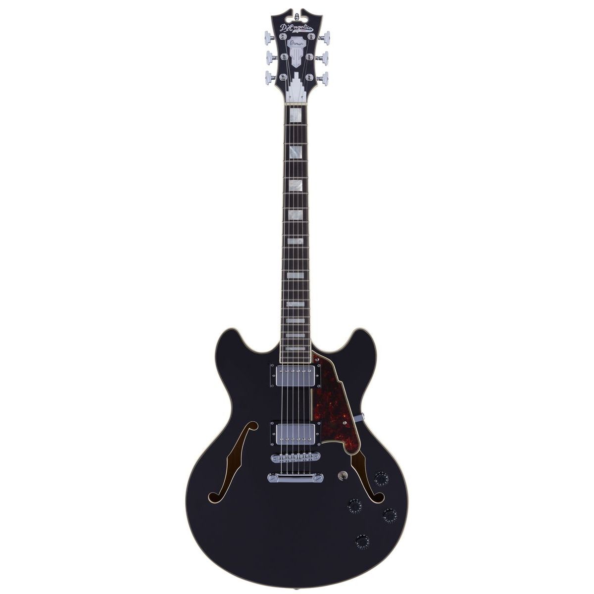 D'Angelico Premier DC Black Flake полуакустическая электрогитара, форма 335, HH, t-o-m, цвет черный