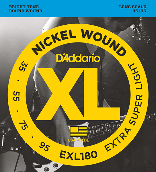 EXL180 Nickel Wound Комплект струн для бас-гитары, Extra Super Light, 35-95, D'Addario EXL180 Nickel Wound Комплект струн для бас-гитары, Extra Super Light, 35-95, D'Addario