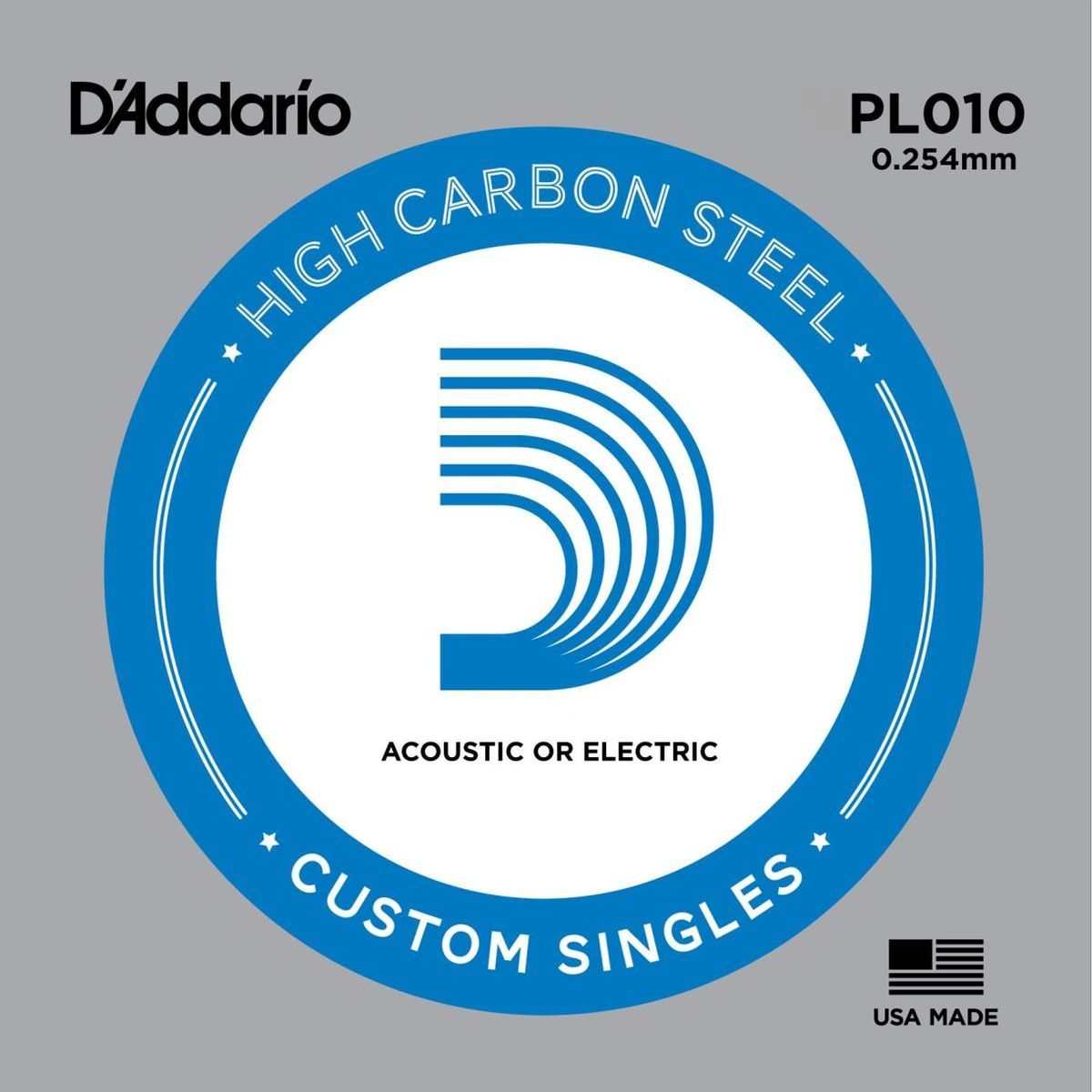 D`Addario PL010 отдельная струна ,010" из стали без обмотки для акустической и электрической гитары