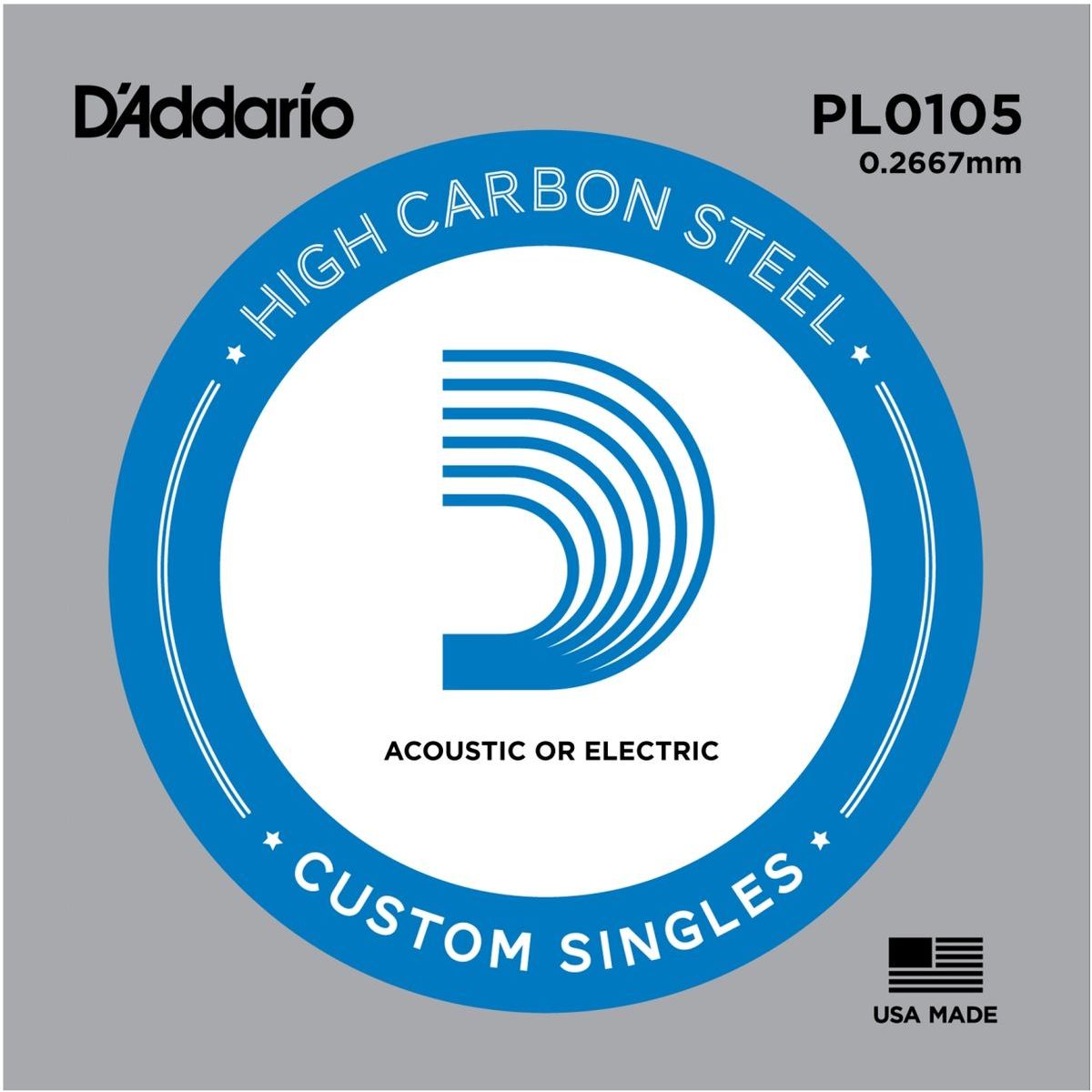 D`Addario PL0105 отдельная струна ,0105" из стали бз обмотки для акустической и электрической гитар