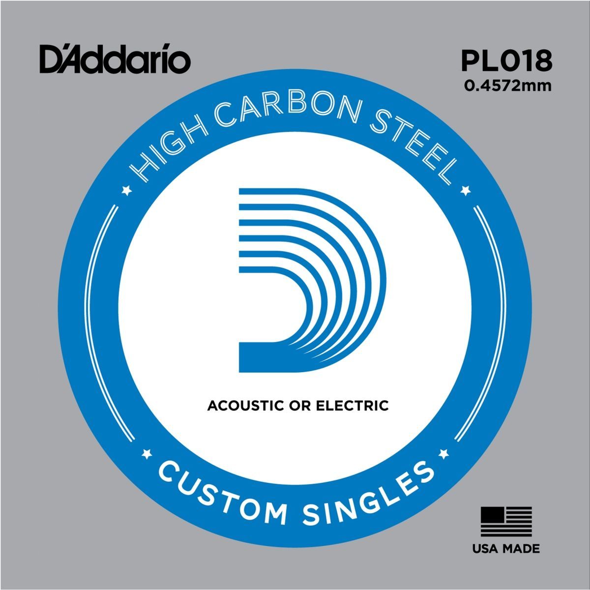 D`Addario PL018 отдельная струна ,018" из стали без обмотки для акустической и электрической гитары
