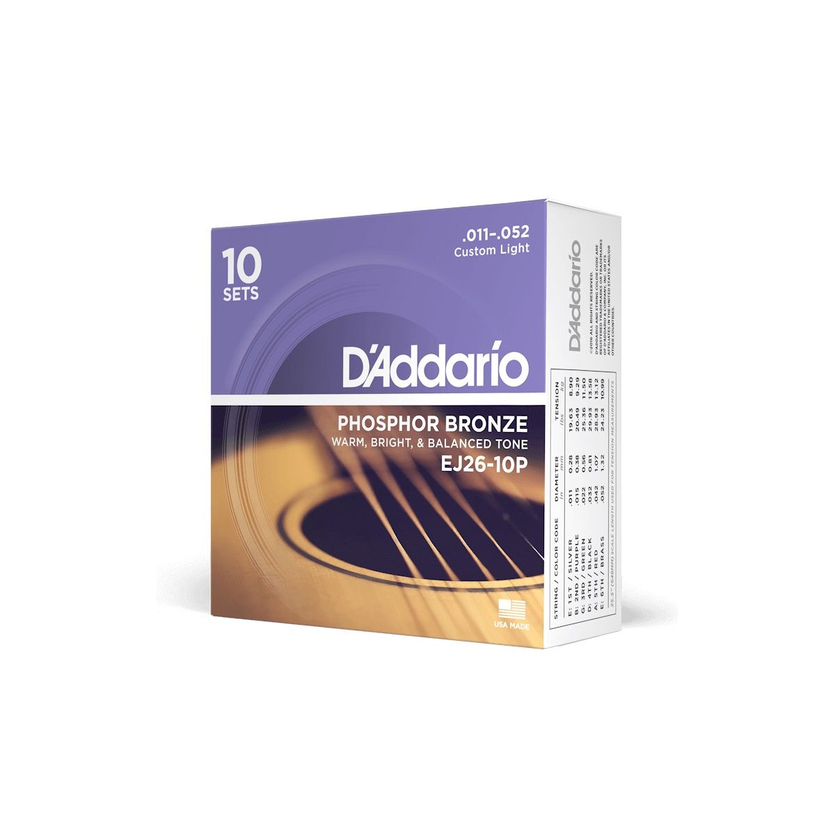 D`Addario EJ26-10P Струны для акустической гитары, фосфор/бронза, Custom Light 11-52 (10 комплект.) D`Addario EJ26-10P Струны для акустической гитары, фосфор/бронза, Custom Light 11-52 (10 комплект.)