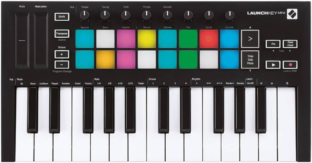 NOVATION LaunchKey Mini MK3 контроллер, 25 клавиш, 16 полноцветных чувствительных...